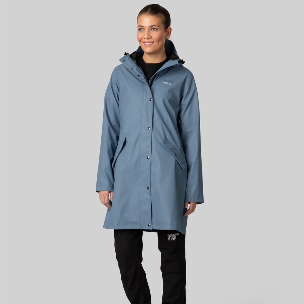 Waterproof Slate Blue Women's Rain Jacket with Hood - Picture 2 of 9